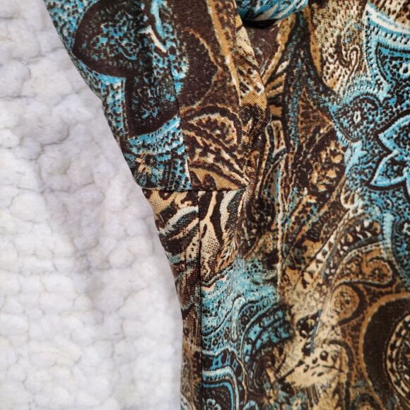 Coldwater Creek  Blouse Blue Brown Cream Paisley-3/4 Sleeves-Round Neck Sz PM - Picture 5 of 12